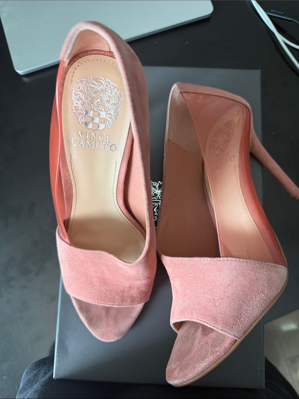 Vince Camuto Women’s Pink Suede Peep-Toe Pumps